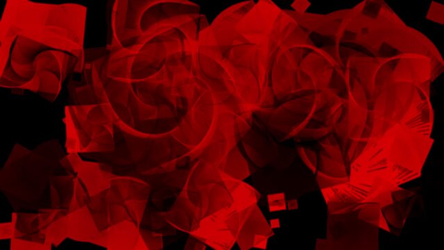 Abstract digital animation of rotating red squares on black background. Artificial intelligence concept of computer generated geometric shapes