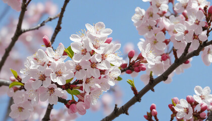 Macro Cherry Blossom Tree Branch with Spring Blossom Flower in Bokeh Background