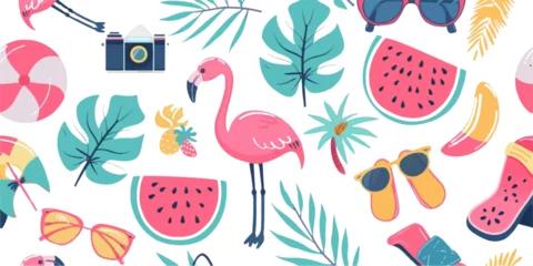 Muurstickers Summer illustration, colorful pattern on white background. © EnelEva