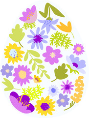 Cute cartoon composition of isolated botanical elements and symbolic Easter elements in flat style. Minimalist style of modern art. Spring digital illustration