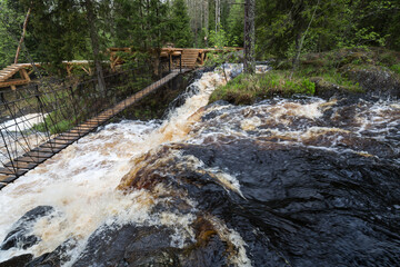 View of Ahvenkoski waterfall in Karelia - 757861123