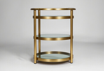 a brass and glass tiered side table isolated on a transparent background
