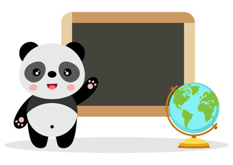 Cute panda with school blackboard and globe