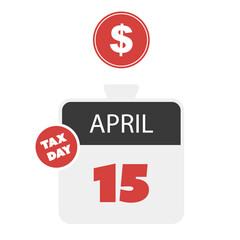 Tax Day Reminder Concept, Calendar Page - Vector Design  Element Template Isolated on White Background - USA Tax Deadline, Due Date for IRS Federal Income Tax Returns:15th April, Year 2024 - 757861748
