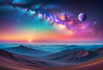 Galactic Gradient Landscape, Landscape, Galactic, Space, Universe, Cosmos, Gradient, Stars, Nebula, Astronomy, Outer Space, Fantasy, Sci-Fi, Astral, Sky, AI Generated