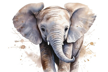 Watercolor cute Portrait elephant baby illustration - obrazy, fototapety, plakaty