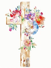 Easter Religious Floral Illustration with Watercolor Flowers Generative AI