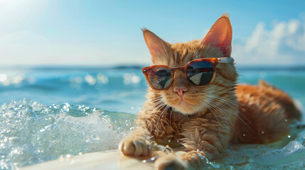 Cats come for a walk on the beach. Ai generate.	
 - obrazy, fototapety, plakaty