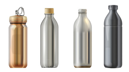 Stainless Steel Reusable Water Bottles Isolated
