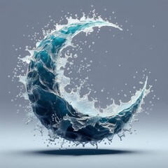 3D realistic crescent moon made of sea waves with ramadan theme isolated on the background
