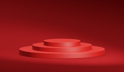 Winner red podium award stage isolated on 3d pedestal platform background empty spotlight presentation product display or blank minimal show stand luxury premium showroom step floor backdrop concept.