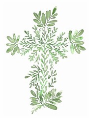 Sacred Floral Design with Green Cross on White Background Generative AI