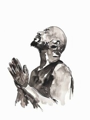 Fototapeta premium Praying Man Illustration on White Background Generative AI