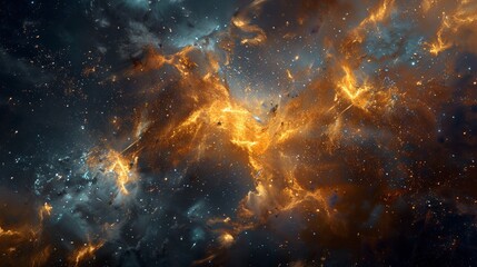 Obraz na płótnie Canvas A close up of a space explosion with orange and blue flames, AI