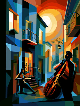 Abstract image of jazz musicians on the streets of New Orleans
