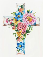 Floral Watercolor Cross for Elegant Designs Generative AI