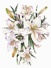 Watercolor Cross with Lily Flowers Generative AI