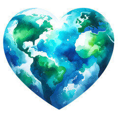 Earth in Hearth-shaped, watercolor texture style, for Earth Day Decoration 