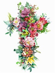 Watercolor Floral Cross for Elegant Wedding Invitations Generative AI