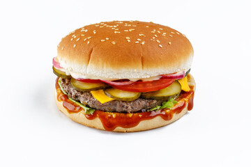 fresh tasty burger isolated on transparent background