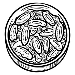 Bowl of beans sketch. Legume vegetable. Protein food for breakfast. Hand drawn vector illustration.