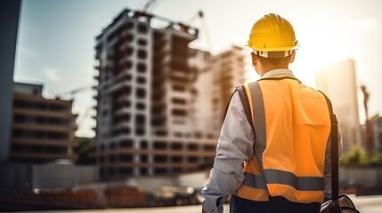 Turner worker holding tools, backview, full contruction uniform.


