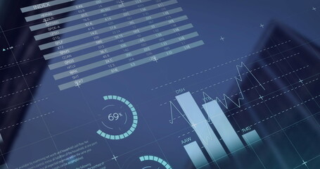 Image of financial data processing over landscape