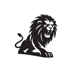 Vector Lion Silhouette Roaring with Intensity in Striking Anger for Graphic Design and Illustration Projects., Angry lion vector, Roaring lion Illustration.