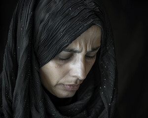 A Muslim woman in a moment of tears her vulnerability captured with the profound depth of documentary photography