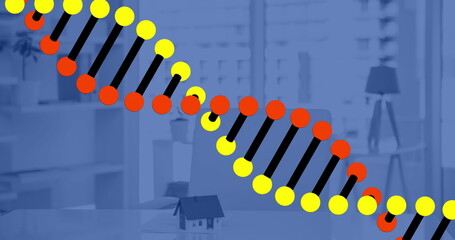 Image of dna structure spinning against empty office