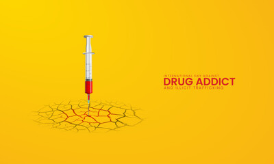 International day against drug addict, Drug addict day design for social media banner, poster, vector Illustration.