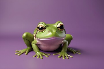 Obraz premium purple a text space for advertising with a funny part in the form of a frog looking out at the bottom 