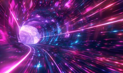 Fototapeta premium Pink Neon Tunnel: A Colorful Escape to the Future Generative AI