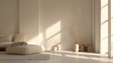 Minimalist elegance: Explore the serene simplicity of this modern concrete haven with a touch of softness.