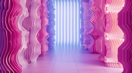 Seamless pattern. Pink and violet wallpaper featuring a 3D printed fashion runway collection