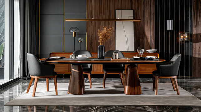 Solid wood veneer interior, modern European style, minimalistic