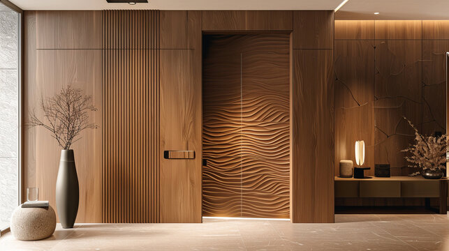 Solid wood veneer interior, modern European style, minimalistic