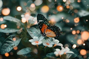Glowing Butterfly in a Flower Garden Generative AI