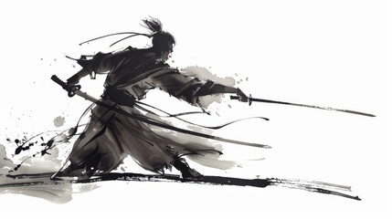 Chinese ink style swordsman