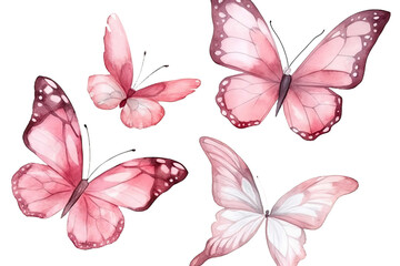 white watercolor illustration; background butterflies; isolated draw hand Pink