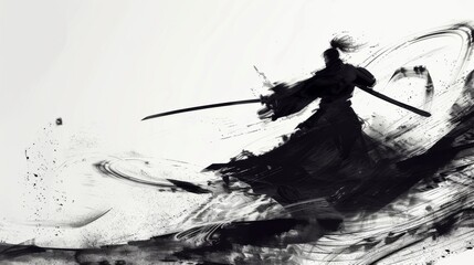 Chinese ink style swordsman - obrazy, fototapety, plakaty