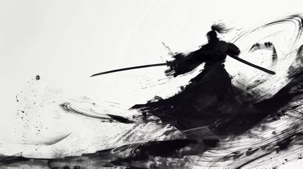 Muurstickers Chinese ink style swordsman © wanna