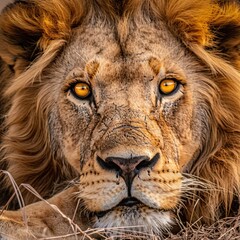 Lion's Eye - A captivating image of a lion's eye with a yellow glare, perfect for capturing the essence of the lion's gaze and the beauty of its eye. Generative AI