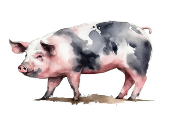 background illustration Pig isolated painting farm animal white watercolor