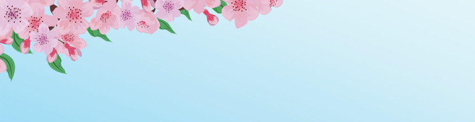 Long Blue Banner Decorated With Cherry Blossom On Top