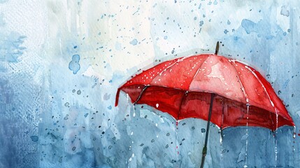 Rainy Day Red Umbrella Generative AI