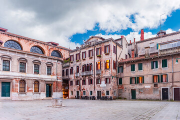 A typical square in a district of Venice, Veneto, Italy - 757873585