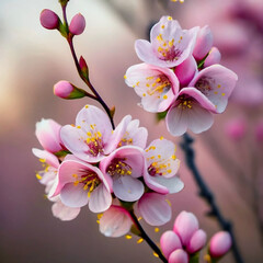 Beautiful cherry blossom sakura in springtime pink peach flowers on white background Ai generated