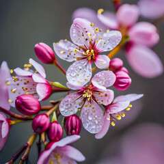 Beautiful cherry blossom sakura in springtime pink peach flowers on white background Ai generated