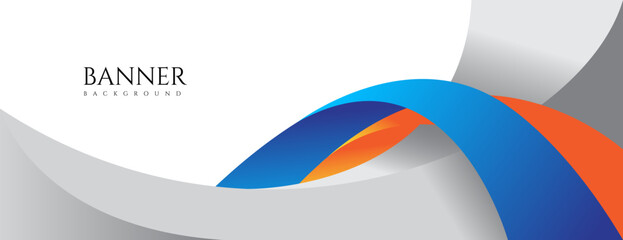 abstract banner background with blue, orange and gray wavy shapes. vector illustration